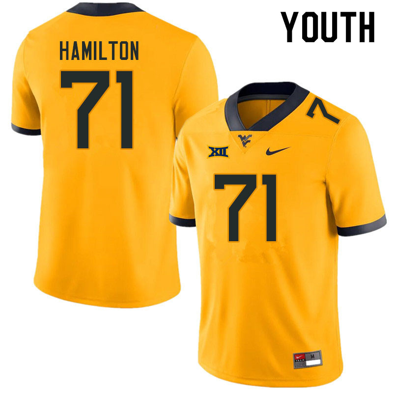 Youth #71 Maurice Hamilton West Virginia Mountaineers College Football Jerseys Sale-Gold - Click Image to Close